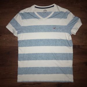 Men’s Hollister Blue and White Striped V-Neck
